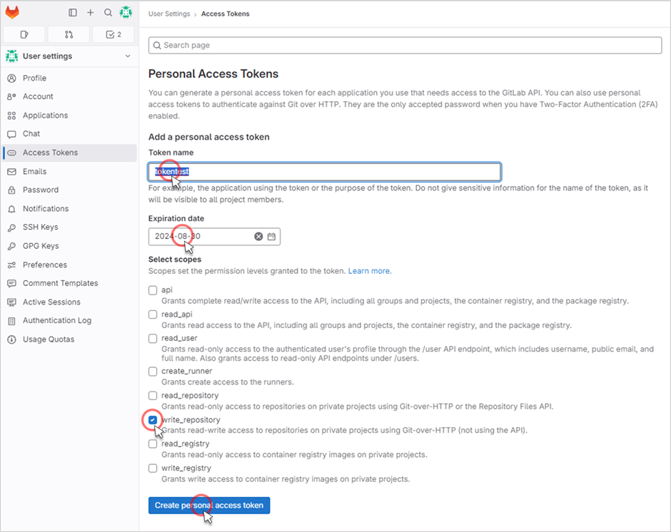GitLab Access Tokens 발급하기